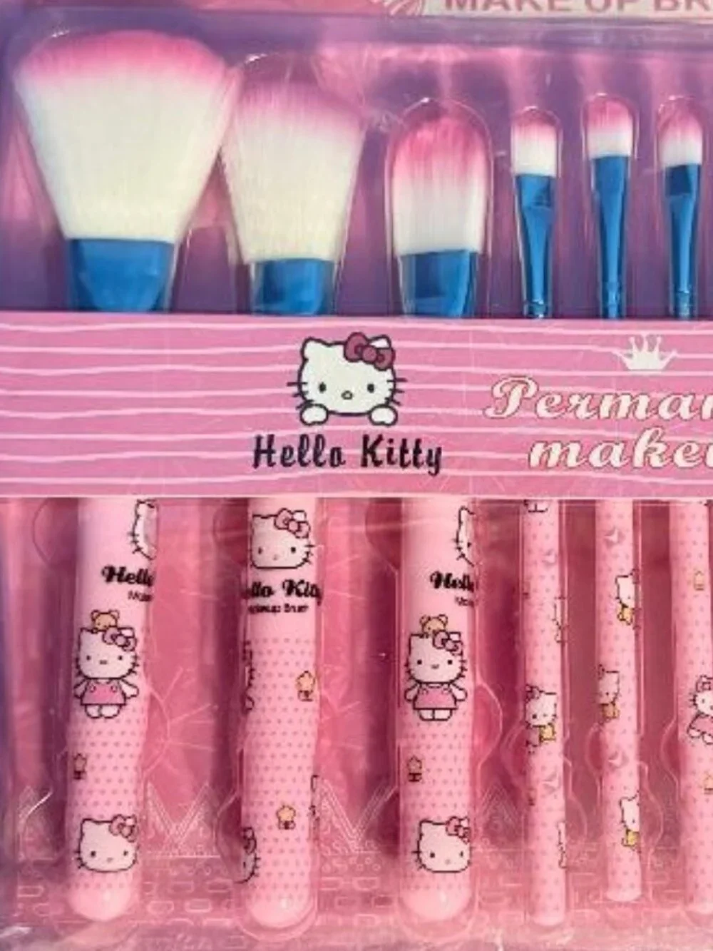 NEW ( HELLO KITTY ) 12 PIECE MAKEUP COSMETIC BRUSH & COMB SET PERFECT FOUNDATION